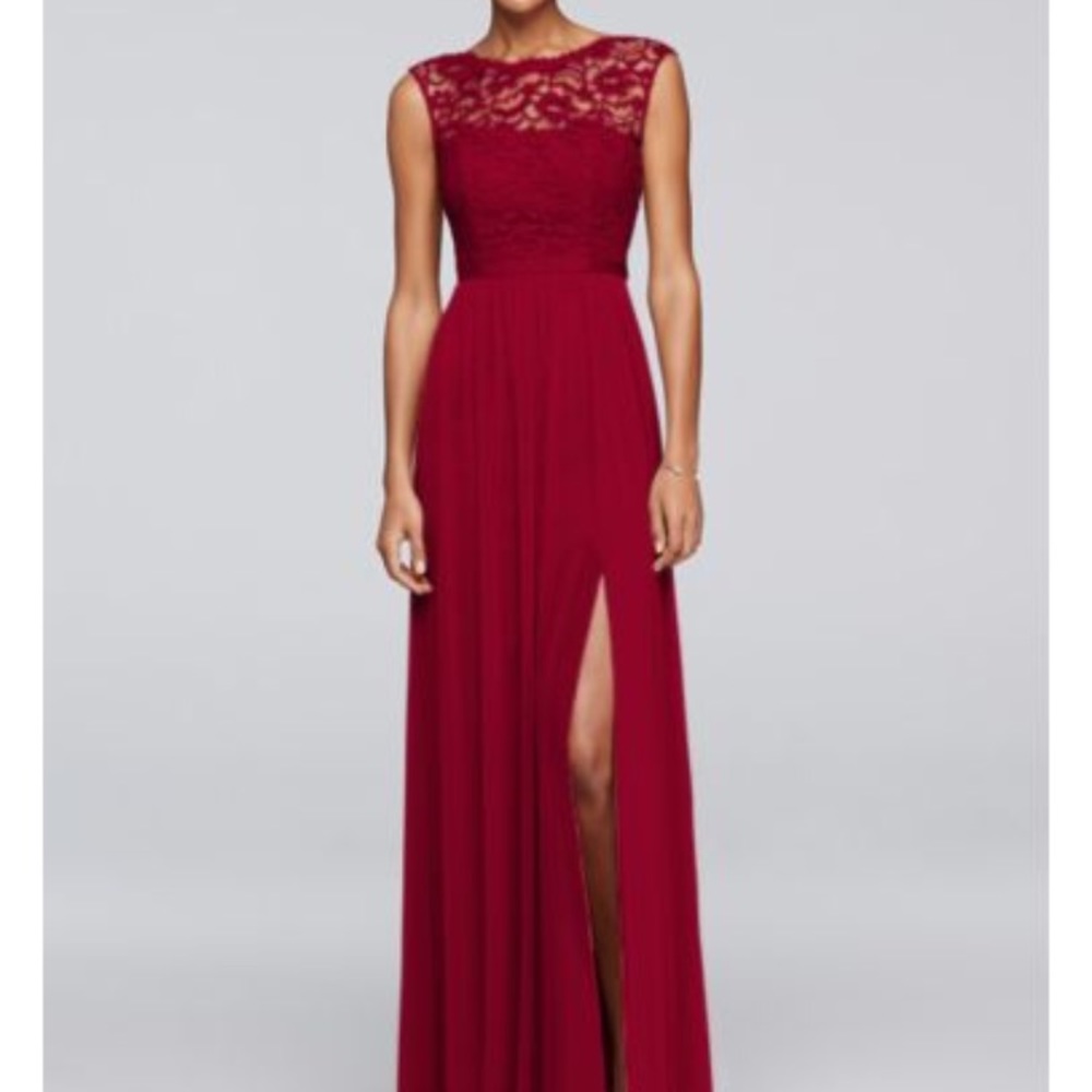 David's Bridal apple red long dress